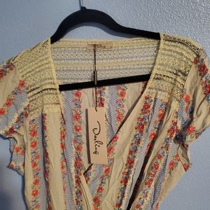 Darling Vintage Print & Lace Wrap Dress